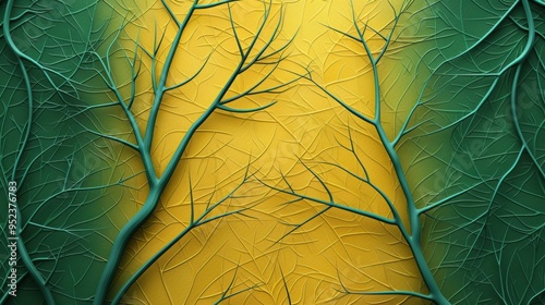 Seamless leaf pattern wall with green and yellow autumn leaves background.