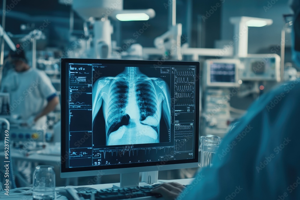doctor see in monitor x-ray of  lungs health in hospital