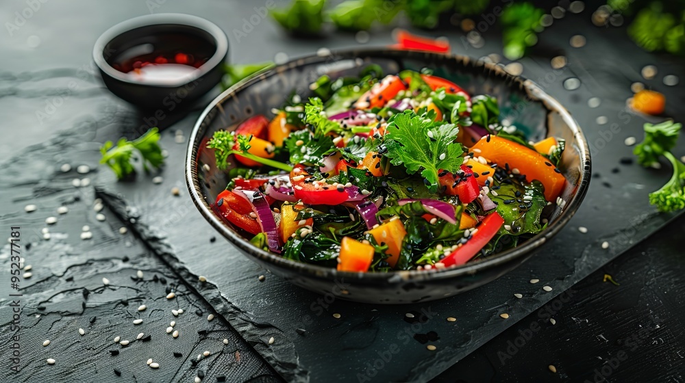 Wakame seaweed salad with vegetables and sauce Good for you Wakame seaweed salad with vegetables and sauce Good for you