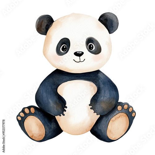 A cute baby panda watercolor clipart, perfect for nursery, isolated on white background photo