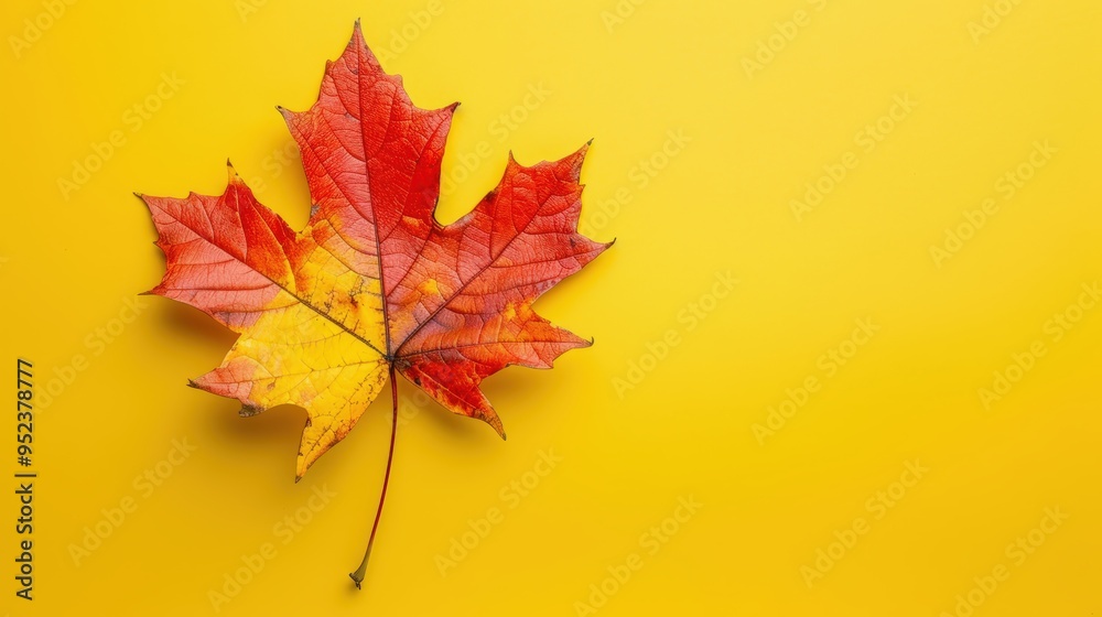 Single autumn leaf on yellow Single autumn leaf on yellow