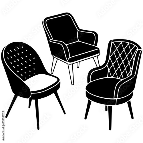 set of chairs  vector, chair vector silhouette, isolated on white