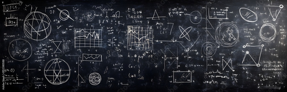 Blackboard Background Filled with Mathematical Equations and Geometric Symbols Conveying Science and Technology Blackboard Background Filled with Mathematical Equations and Geometric Symbols Conveying Science and Technology