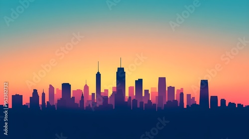 City Skyline Silhouette at Sunset with Vibrant Gradient