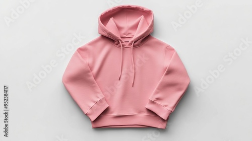 A pink hoodie displayed flat, showcasing its casual design and comfortable style. photo