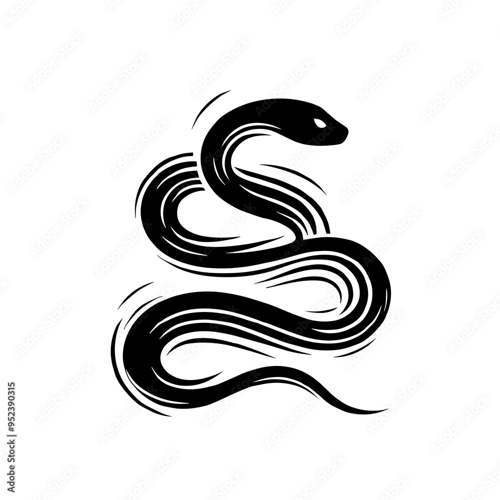 A black and white silhouette of Snake, minimalist stroke lines, minimalist art style, transparent background A black and white silhouette of Snake, minimalist stroke lines, minimalist art style, transparent background