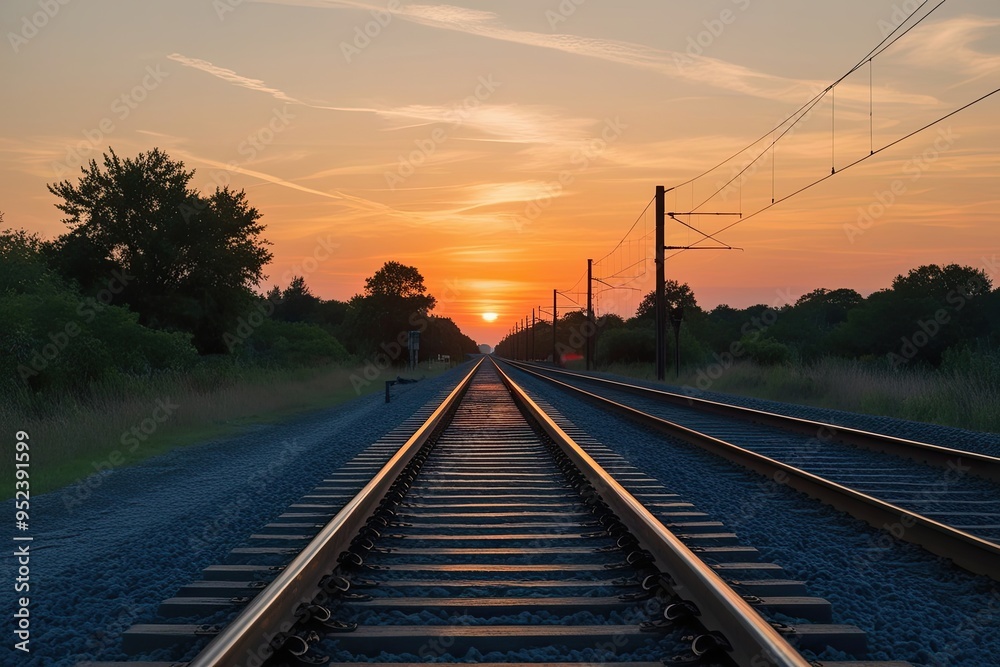 Sunset Railway Track Silhouette Exploring Peaceful Scenic Routes Sunset Railway Track Silhouette Exploring Peaceful Scenic Routes