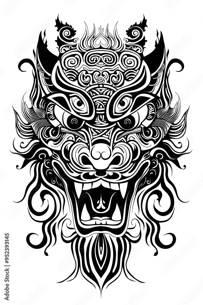 Shishi Lion Mask very simple traditional tattoo flash styles illustration Shishi Lion Mask very simple traditional tattoo flash styles illustration