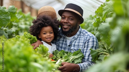 Wallpaper Mural Happy African farmer family on agriculture farm growing organic vegetable together in greenhouse garden Parents and little child kid working nature and gardening healthy food for susta : Generative AI Torontodigital.ca