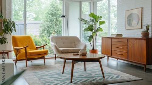 Mid-century modern living room with vintage furniture.