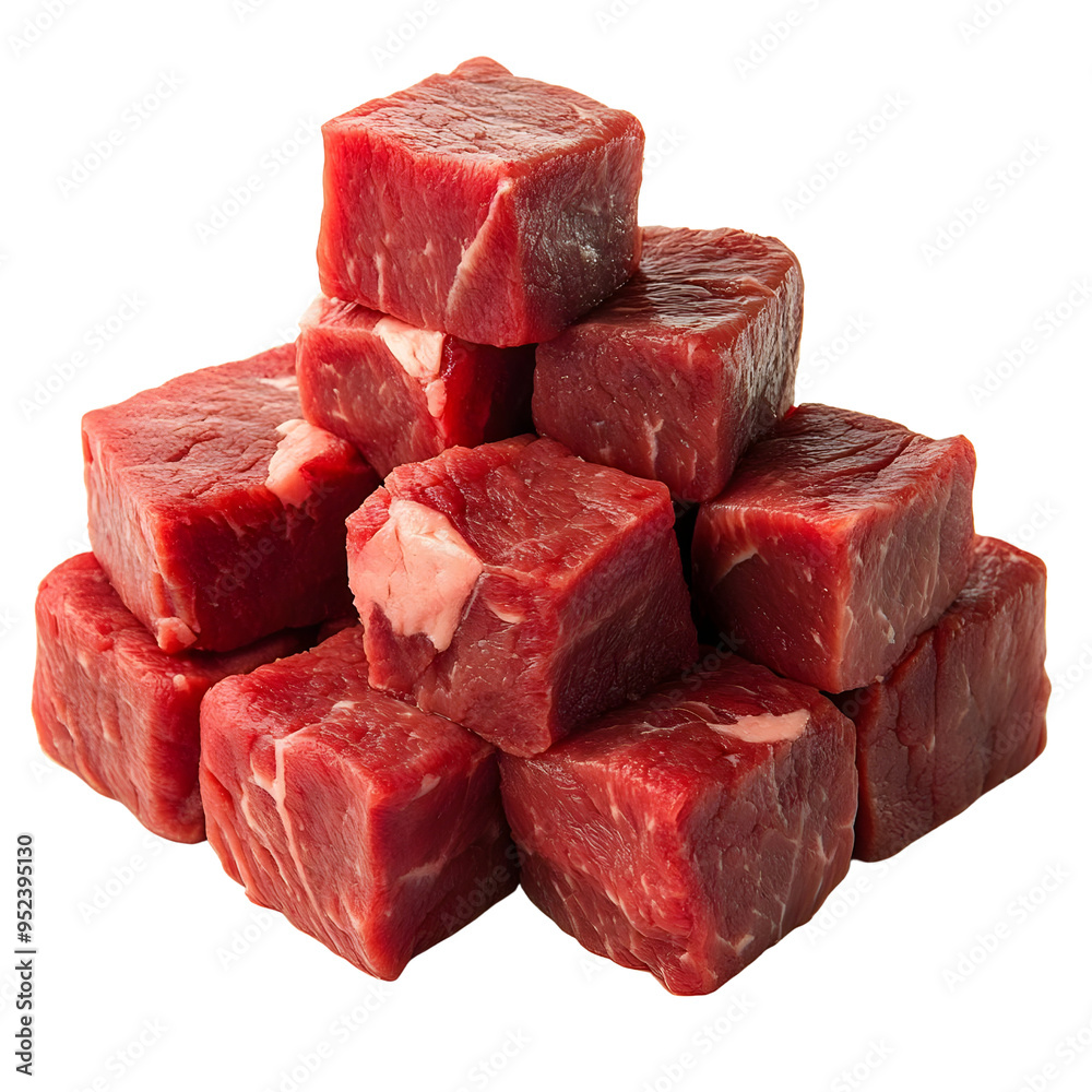 Close-up of fresh, diced beef cubes stacked neatly, perfect for culinary or meat industry use. Close-up of fresh, diced beef cubes stacked neatly, perfect for culinary or meat industry use.