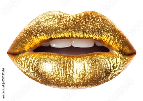 Close-up of shimmering golden lips, showcasing a glamorous and luxurious appearance perfect for beauty or fashion themes.