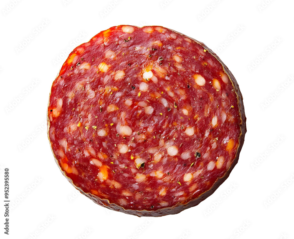 Delicious, round salami with rich flavors and a vibrant appearance, perfect for sandwiches or charcuterie boards. Delicious, round salami with rich flavors and a vibrant appearance, perfect for sandwiches or charcuterie boards.