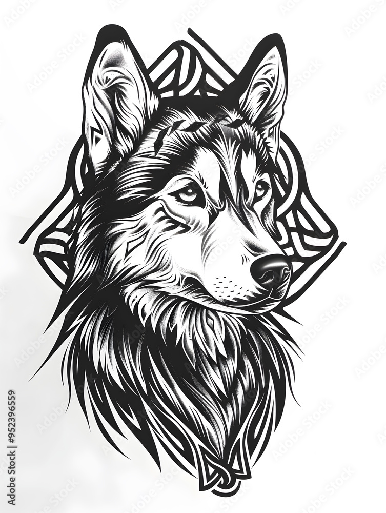 Fototapeta premium Siberian Husky Dog head very simple traditional tattoo flash styles illustration