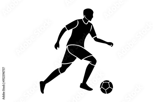 Silhouette of a Football Player Dribbling, Vector Illustration, Sports Icon