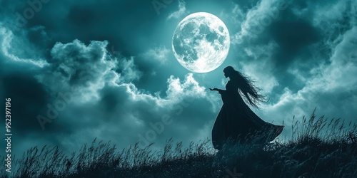 A witch casting spells under the moon 
