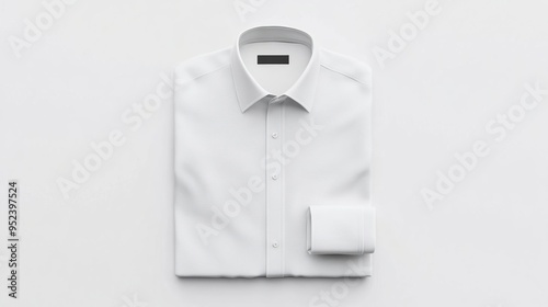 A neatly folded white dress shirt with a button-down collar and a single cuff.