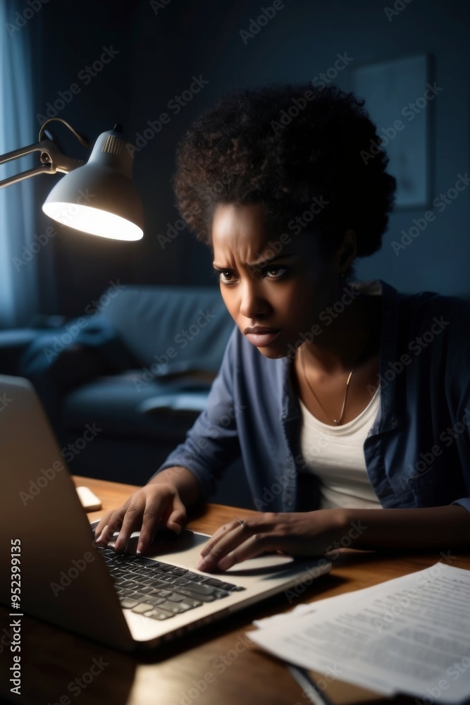 young black woman working on laptop, writing a script young black woman working on laptop, writing a script