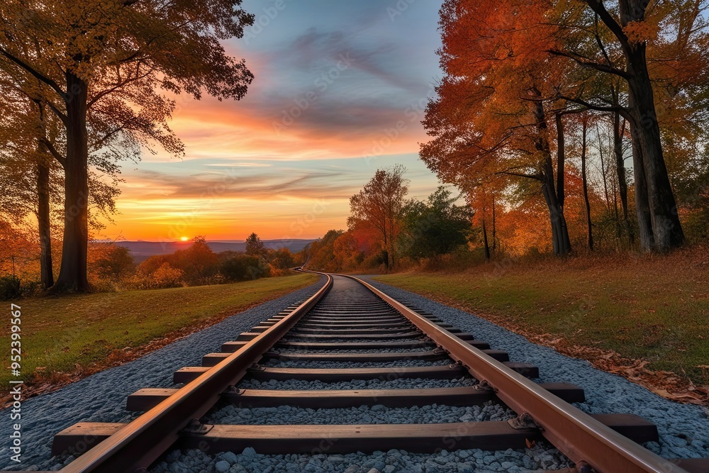 Obraz premium Autumn Sunset Scenic Travel Routes for a Timeless Experience