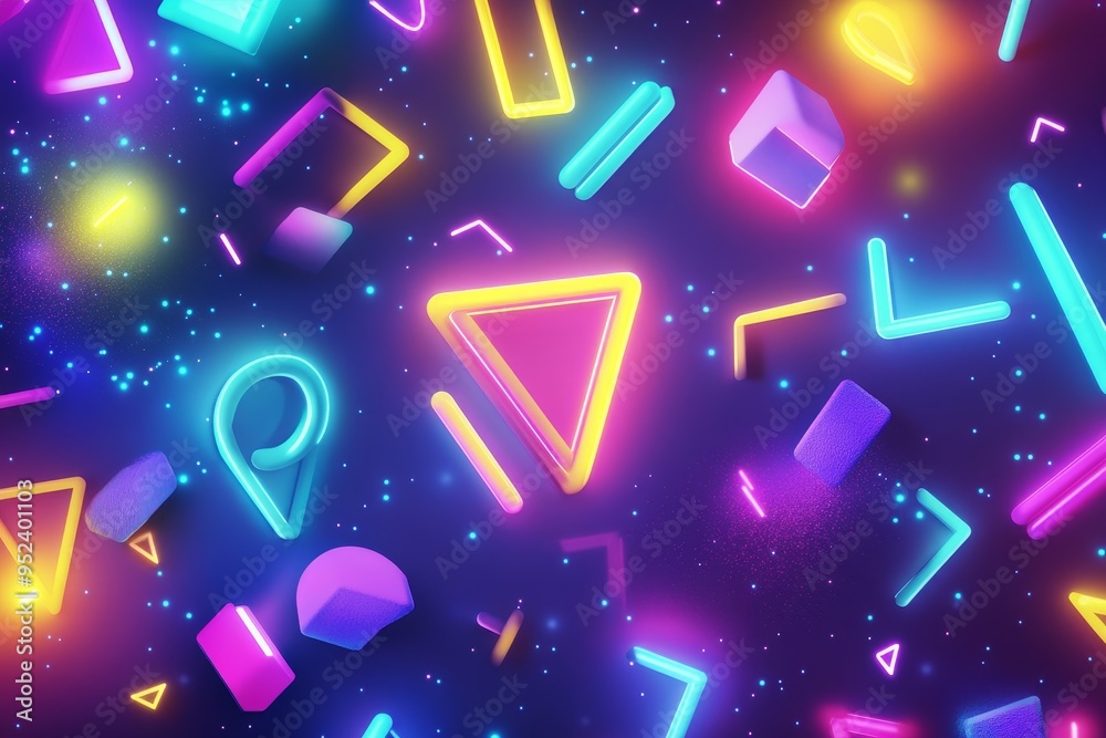Futuristic 3D Neon Glow: Abstract Geometric Shapes Background Futuristic 3D Neon Glow: Abstract Geometric Shapes Background