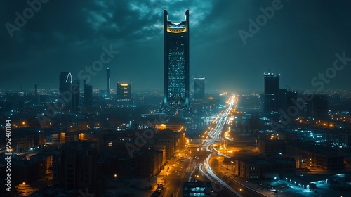 Wallpaper Mural Kingdom of Saudi Arabia with a night view  Kingdom Tower  Riyadh skyline  Riyadh at night : Generative AI Torontodigital.ca