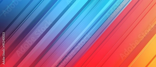 A flat vector illustration of a vibrant abstract background, diagonal stripes with a gradient transition from blue to red tones, evenly spaced and sharp-edged, dynamic flow. Soft gradient blending