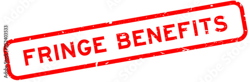 Grunge red fringe benefits word square rubber seal stamp on white background