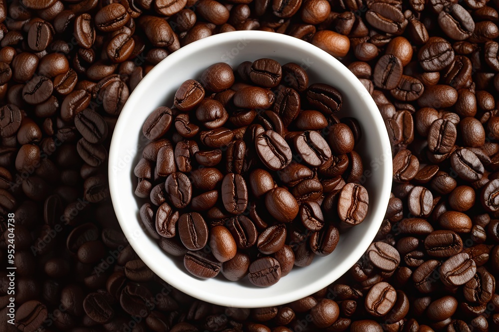 Aerial Perspective of Freshly Roasted Coffee Beans for the Perfect Morning Bliss Beverage Aerial Perspective of Freshly Roasted Coffee Beans for the Perfect Morning Bliss Beverage
