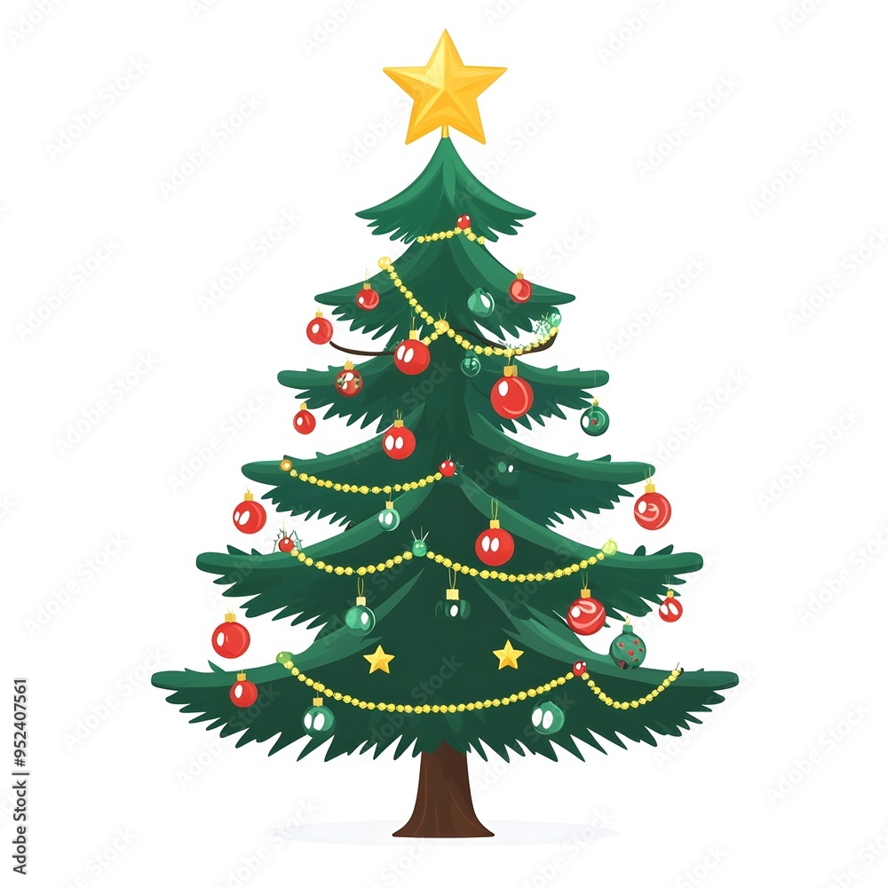 Minimalist Christmas tree with red green and gold ornaments and a shining star on top isolated on a clean white background This simple elegant and festive is perfect for holiday themed designs cards Minimalist Christmas tree with red green and gold ornaments and a shining star on top isolated on a clean white background This simple elegant and festive is perfect for holiday themed designs cards