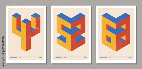 Set of minimal 20s geometric design poster