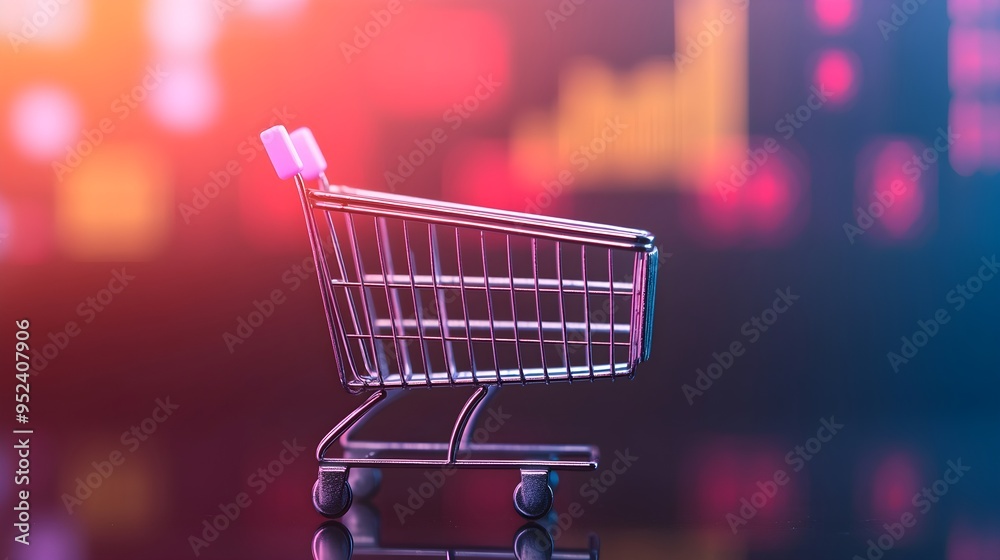 Shopping Cart Neon Lights Minimalist Ecommerce Concept Shopping Cart Neon Lights Minimalist Ecommerce Concept