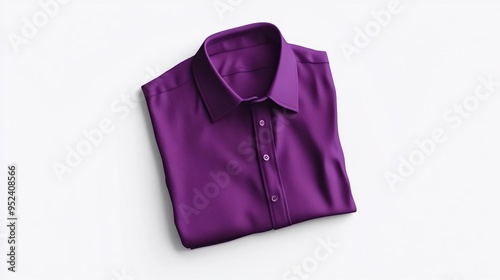 A neatly folded purple shirt with a collar, showcasing a smooth fabric texture.