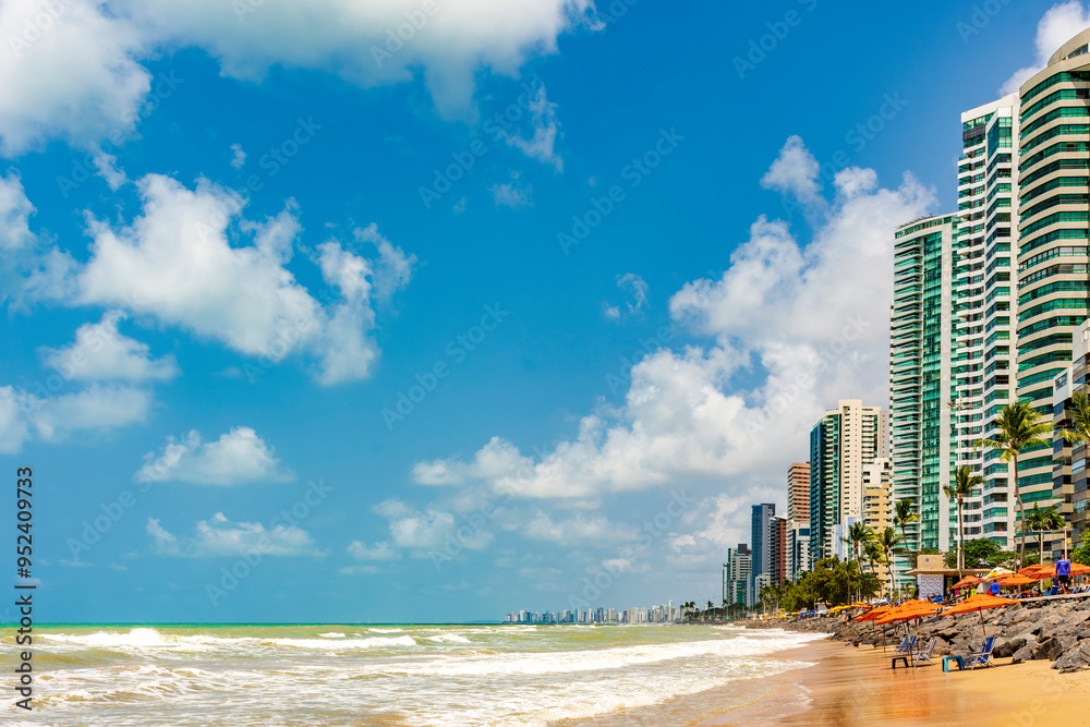 Obraz premium Famous Boa Viagem beach with its seaside buildings in the city of Recife, state of Pernambuco, Brazil