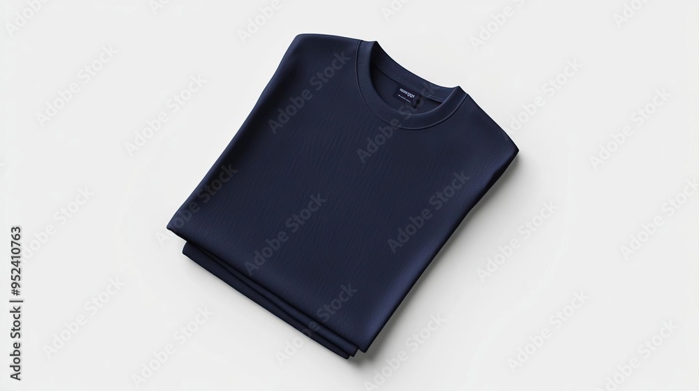 A neatly folded navy blue sweatshirt displayed on a plain background. A neatly folded navy blue sweatshirt displayed on a plain background.