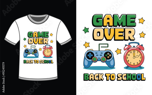 Game Over Back to School T-Shirt design Vector Illustration.
