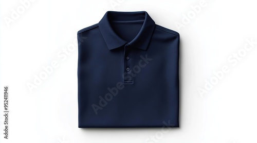 A neatly folded navy blue polo shirt, showcasing a classic and versatile style.