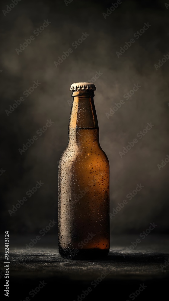 Chilled Amber Beer Bottle in Moody Minimalist Studio Shot Chilled Amber Beer Bottle in Moody Minimalist Studio Shot
