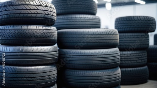 New tires on a dark background. Tire repair background.