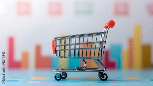 Shopping Cart on Colorful Chart, Business Growth Concept