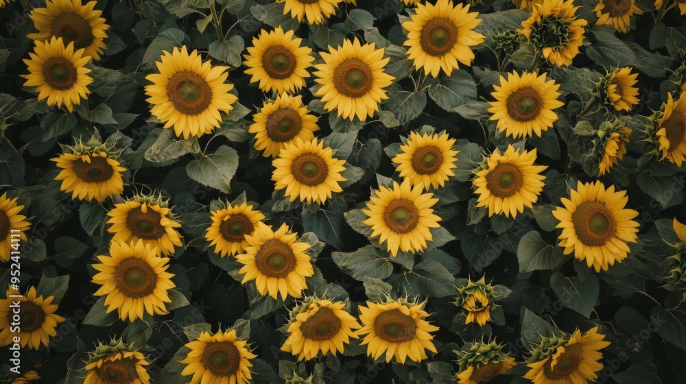 Vibrant Sunflower Field in Full Bloom - Aerial View of Bright Yellow Summer Flowers Vibrant Sunflower Field in Full Bloom - Aerial View of Bright Yellow Summer Flowers