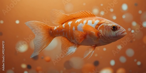 A dynamic composition of orange fish moving diagonally across an orange background. photo