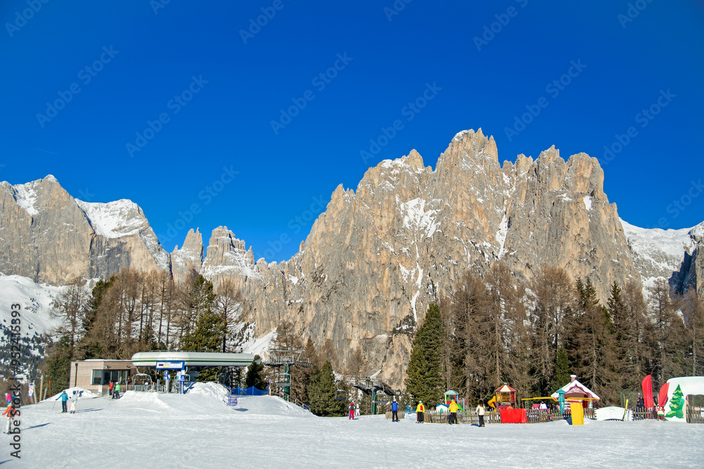 Dolomites ski resort in winter, Italy