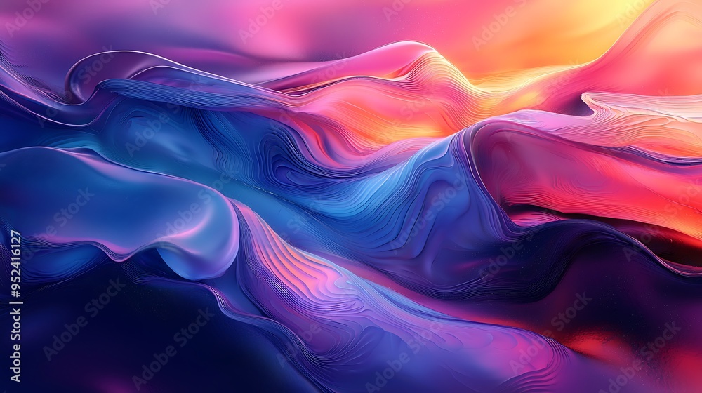 Obraz premium Vibrant colors flow and curve in a lively, wavy abstract background.