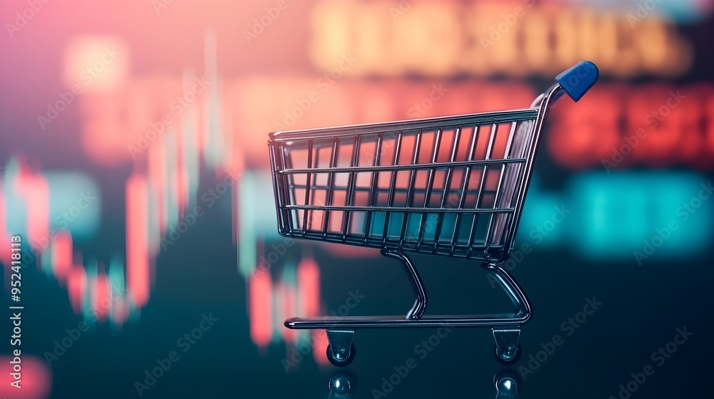 Shopping Cart on Stock Market Chart Background