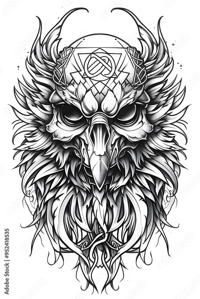Obraz premium Skull and Owl very simple traditional tattoo flash styles illustration