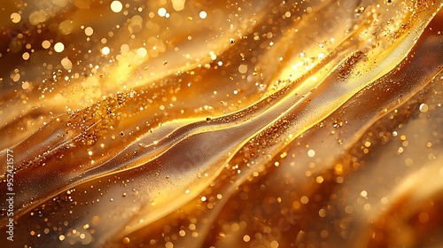 An abstract golden scene filled with bokeh lights shines with a festive, warm glow.