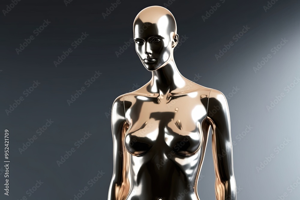 Avant-garde metallic sheen human mannequin in stunning virtual sculpture for modern design Avant-garde metallic sheen human mannequin in stunning virtual sculpture for modern design