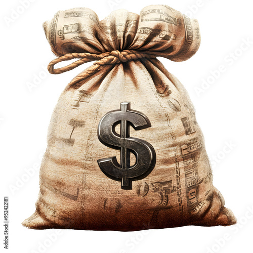 A detailed image of a money bag, symbolizing wealth and finance, ideal for financial themes and business concepts. photo