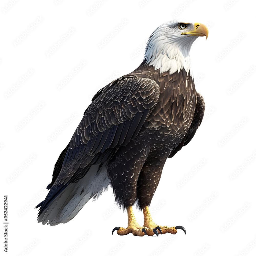 Naklejka premium A majestic eagle stands proudly, showcasing its powerful wings and sharp beak, symbolizing strength and freedom in nature.