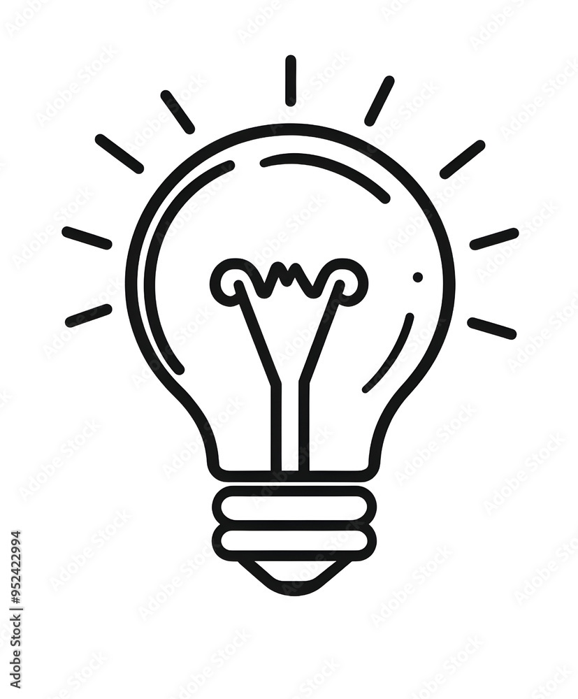 A minimalist light bulb illustration with rays, symbolizing ideas, creativity, and inspiration in a modern design. A minimalist light bulb illustration with rays, symbolizing ideas, creativity, and inspiration in a modern design.